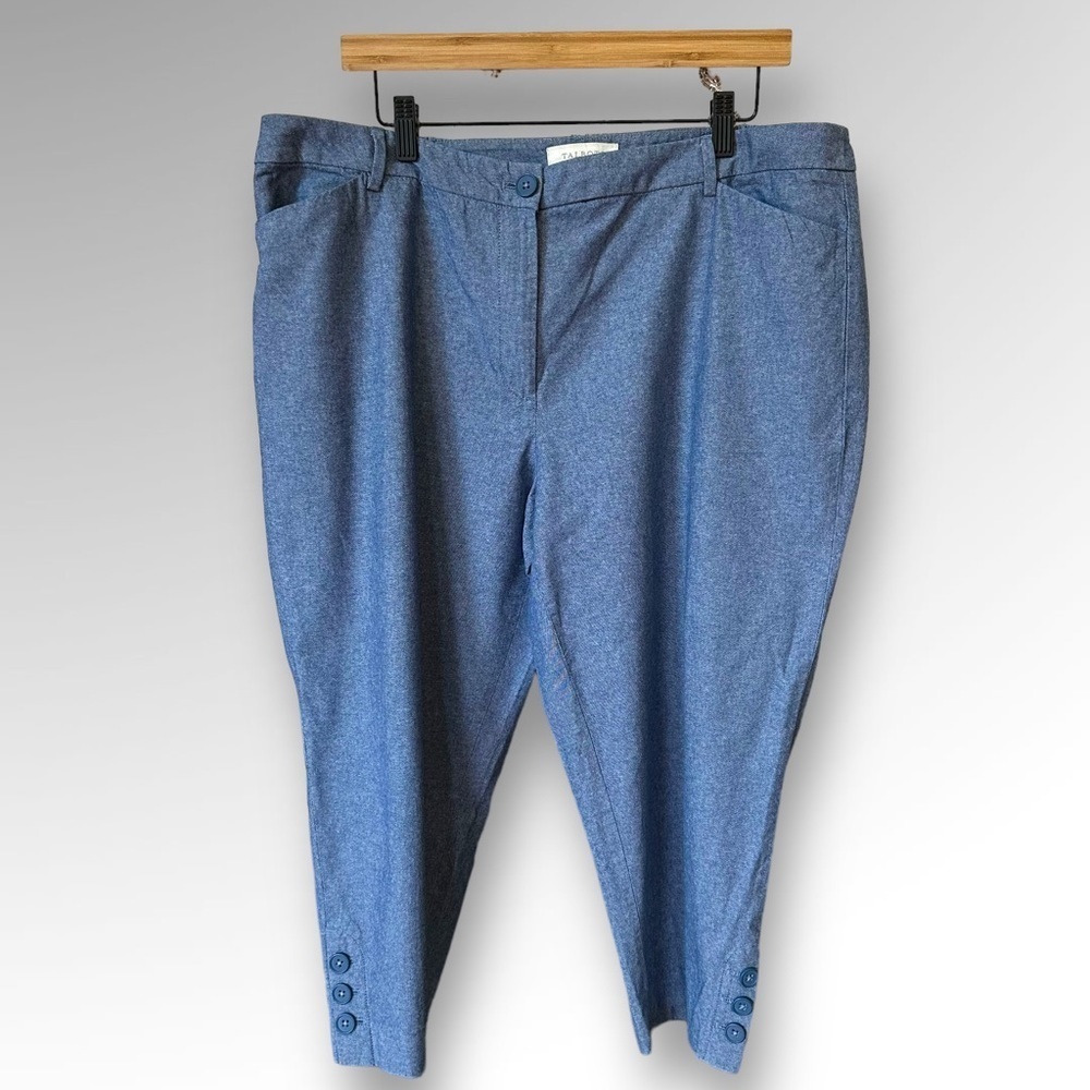 Talbots Chambray Womens Plus Size Crop Pants Sz 16